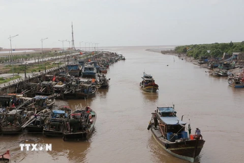 Tàu thuyền đánh bắt thủy sản vào tránh bão Tembin tại cửa biển Nhà Mát, thành phố Bạc Liêu. (Ảnh: Huỳnh Sử/TTXVN)