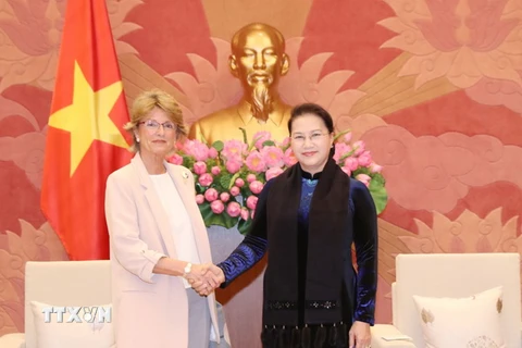 Chủ tịch Quốc hội Nguyễn Thị Kim Ngân tiếp Đại sứ Tây Ban Nha tại Việt Nam Jesus Figa Lopez-Palop. (Ảnh: Trọng Đức/TTXVN)