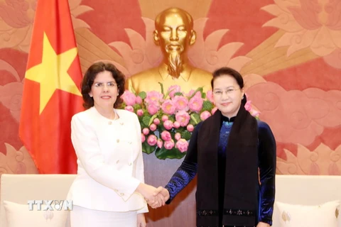 Chủ tịch Quốc hội Nguyễn Thị Kim Ngân tiếp Đại sứ Cuba tại Việt Nam Lianys Torres Rivera đến chào xã giao. (Ảnh: Trọng Đức/TTXVN)