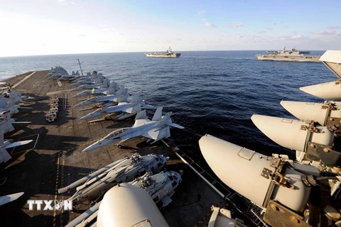 Máy bay chiến đấu của Mỹ tham gia cuộc tập trận chung Nhật Bản-Mỹ trên biển Nhật Bản. (Nguồn: Yonhap/TTXVN)