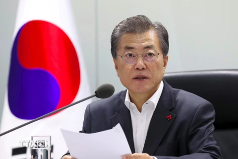 Tổng thống Hàn Quốc Moon Jae-in tại một cuộc họp ở Seoul. (Nguồn: AFP/TTXVN)