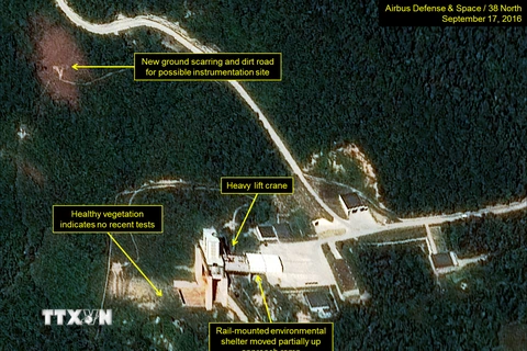 Bãi thử hạt nhân Punggye-ri của Triều Tiên. (Nguồn: TPX/TTXVN)