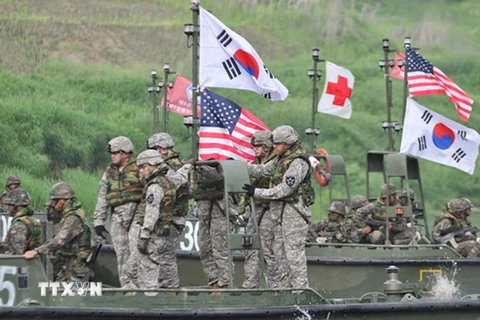 Lính thủy đánh bộ Mỹ và Hàn Quốc tham gia tập trận chung Giải pháp then chốt tại Goyang, Hàn Quốc tháng 3/2017. (Nguồn: AFP/TTXVN)