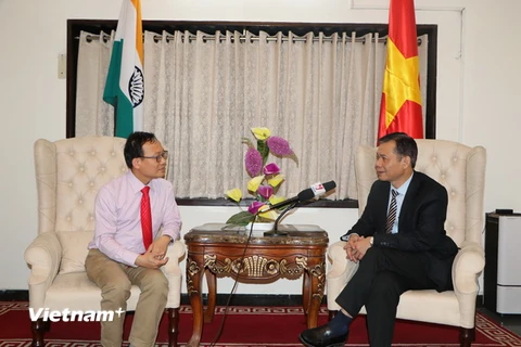 Đại sứ Tôn Sinh Thành trả lời phỏng vấn TTXVN trước thềm chuyến thăm cấp Nhà nước tới Ấn Độ của Chủ tịch nước Trần Đại Quang. (Ảnh: Minh Luyến/Vietnam+)