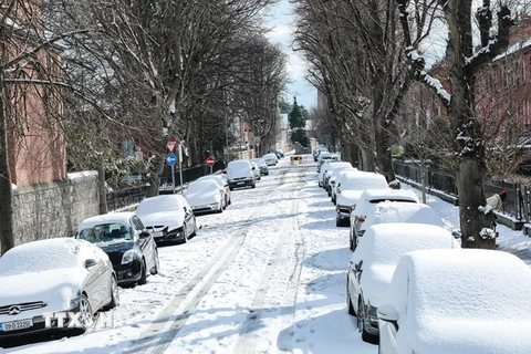 Tuyết phủ trắng xóa tại Dublin, Ireland. (Nguồn: THX/TTXVN)