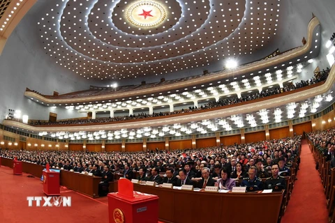 Toàn cảnh phiên họp toàn thể thứ 3, Kỳ họp thứ nhất Quốc hội Trung Quốc khóa XIII tại Bắc Kinh. (Nguồn: THX/ TTXVN)