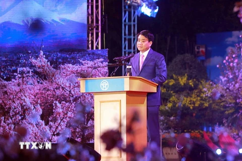 Chủ tịch Ủy ban nhân dân Thành phố Hà Nội Nguyễn Đức Chung phát biểu. (Ảnh: An Đăng/TTXVN)