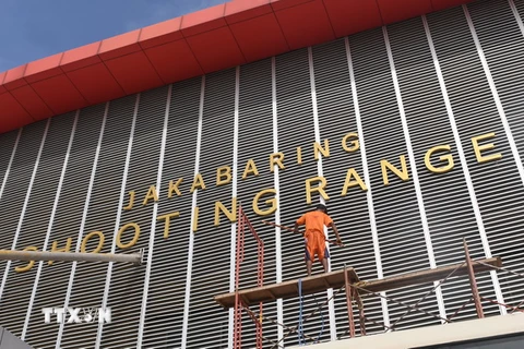Một công trình phục vụ ASIAD 18 được hoàn thiện tại Palembang, Indonesia. (Nguồn: AFP/TTXVN)