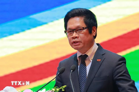Chủ tịch Phòng Thương mại và Công nghiệp Việt Nam (VCCI) Vũ Tiến Lộc phát biểu khai mạc. (Ảnh: TTXVN)