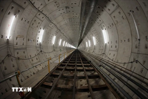 Một góc đoạn hầm đã được hoàn thành tại Nhà ga Ba Son. (Ảnh: An Hiếu/TTXVN)