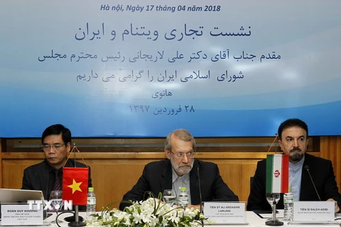 Chủ tịch Quốc hội Iran Ali Ardeshir Larijani phát biểu. (Ảnh: Văn Điệp/TTXVN)