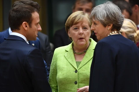 Thủ tướng Anh Theresa May, Tổng thống Pháp Emmanuel Macron và Thủ tướng Đức Angela Merkel. (Nguồn: financialtribune.com)