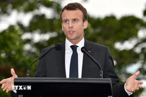 Tổng thống Emmanuel Macron tại cuộc họp báo sau cuộc gặp với Thủ tướng Australia Malcolm Turnbull ở Sydney. (Nguồn: AFP/TTXVN)