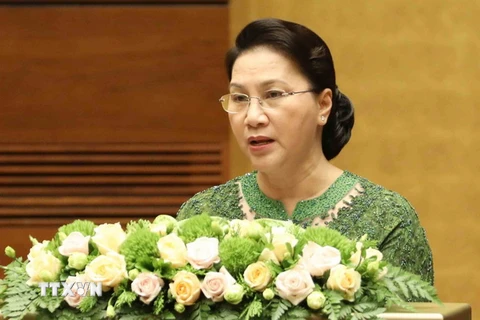 Chủ tịch Quốc hội Nguyễn Thị Kim Ngân phát biểu bế mạc kỳ họp. (Ảnh: Phương Hoa/TTXVN)