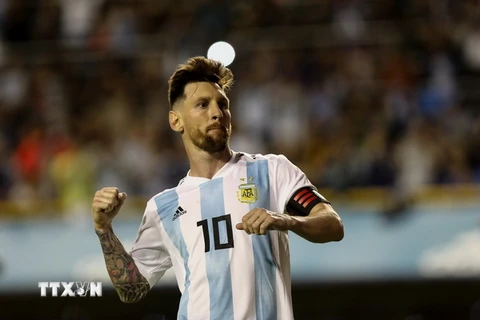 Cầu thủ Lionel Messi ăn mừng sau khi ghi bàn thắng. (Nguồn: EPA/TTXVN)