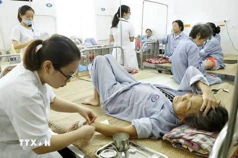 Khoa Lão - Bệnh viện Đa khoa Đống Đa (Hà Nội) đang quá tải bệnh nhân cao tuổi nhập viện cấp cứu, điều trị các bệnh tim mạch, huyết áp, đột quỵ, hô hấp. 