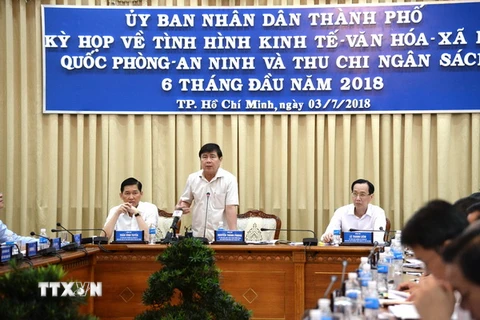 Chủ tịch Ủy ban Nhân dân Thành phố Hồ Chí Minh Nguyễn Thành Phong phát biểu kết luận kỳ họp. (Ảnh: Trần Xuân Tình/TTXVN)