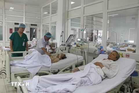 Bệnh nhân được chăm sóc tại Khoa Hồi sức tích cực chống độc, Bệnh viện Hữu nghị Đa khoa Nghệ An. (Ảnh: Bích Huệ/TTXVN)