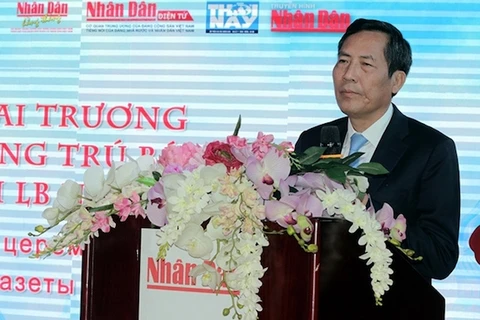 Tổng biên tập Báo Nhân Dân Thuận Hữu phát biểu tại buổi lễ. ( Nguồn: nhandan.com.vn)