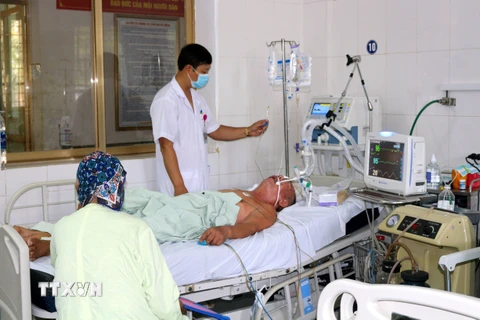 Bệnh nhân sốc nhiệt thở máy tại khoa Cấp cứu, Bệnh viện đa khoa tỉnh Hà Nam. (Ảnh: Nguyễn Chinh/TTXVN)