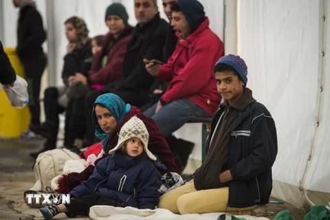 Người di cư chờ làm thủ tục đăng ký lưu trú tại Berlin, Đức. (Nguồn: AFP/TTXVN)