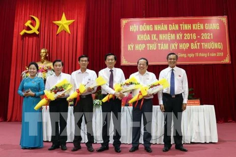 Kỳ họp thứ 8 Hội đồng Nhân dân tỉnh Kiên Giang khóa IX. (Ảnh: Lê Huy Hải/TTXVN)