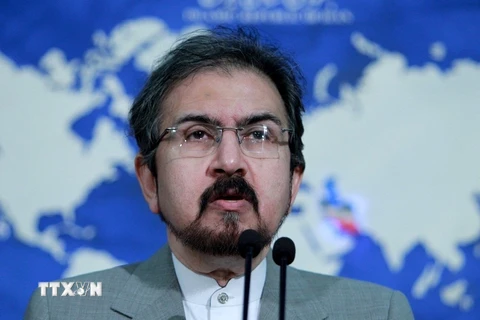 Người phát ngôn Bộ Ngoại giao Iran Bahram Qasemi phát biểu tại cuộc họp báo ở Tehran. (Nguồn: IRNA/TTXVN)