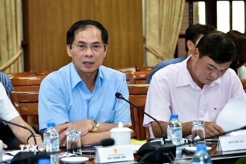 Thứ trưởng Thường trực Bộ Ngoại giao Bùi Thanh Sơn phát biểu tại cuộc họp. (Ảnh: TTXVN phát)