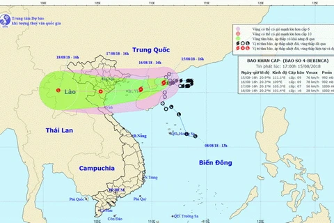 Vị trí và đường đi của bão số 4. (Nguồn: nchmf.gov.vn)