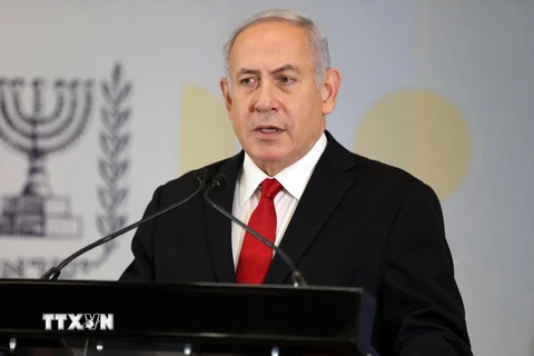 Thủ tướng Israel Benjamin Netanyahu tại một cuộc họp báo ở Tek Aviv. (Nguồn: THX/TTXVN)
