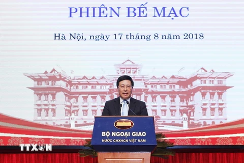 Phó Thủ tướng, Bộ trưởng Bộ Ngoại giao Phạm Bình Minh phát biểu bế mạc hội nghị. (Ảnh: Lâm Khánh/TTXVN)