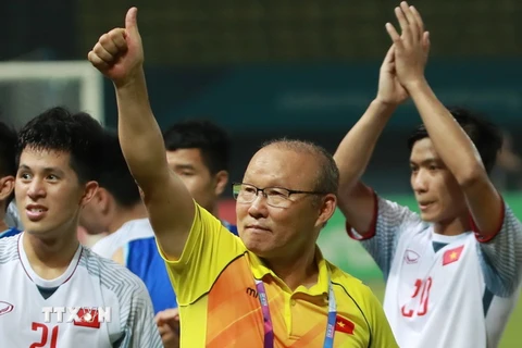 Huấn luyện viên Park Hang Seo sau trận đấu giữa Olympic Việt Nam và Olympic Syria. (Nguồn: Yonhap/TTXVN)