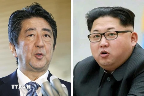 Thủ tướng Nhật Bản Shinzo Abe (trái) và nhà lãnh đạo Triều Tiên Kim Jong-un (phải). (Nguồn: Yonhap/TTXVN)