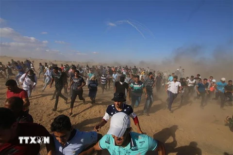 Xung đột giữa người biểu tình Palestine và quân đội Israel ở khu vực biên giới Dải Gaza-Israel. (Nguồn: THX/TTXVN)