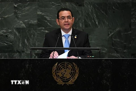 Tổng thống Guatemala Jimmy Morales phát biểu tại kỳ họp Đại hội đồng Liên hợp quốc lần thứ 73. (Nguồn: AFP/TTXVN)