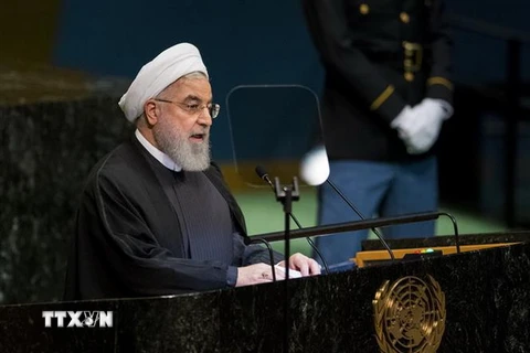 Tổng thống Iran Hassan Rouhani phát biểu tại phiên toàn thể Khóa họp 73 Đại hội đồng Liên hợp quốc ở New York (Mỹ). (Nguồn: THX/TTXVN)