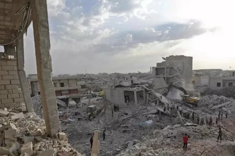 Cảnh đổ nát sau các vụ tấn công tại Idlib, Syria. (Nguồn: AFP)