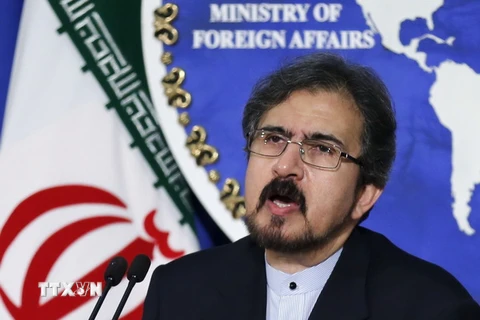 Người phát ngôn Bộ Ngoại giao Iran Bahram Qasemi phát biểu trong một cuộc họp báo ở thủ đô Tehran. (Nguồn: AFP/TTXVN)