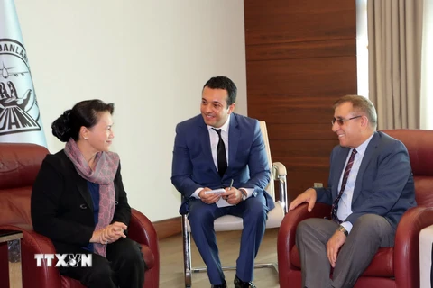 Phó Tỉnh trưởng Istanbul Bahattin Atci (thứ 2, bên phải) đón Chủ tịch Quốc hội Nguyễn Thị Kim tại sân bay Ataturk. (Ảnh: Trọng Đức/TTXVN)