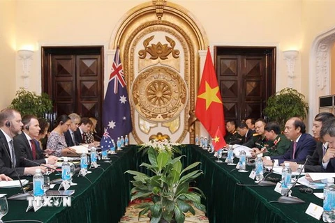 Quang cảnh Cuộc đối thoại Chiến lược Ngoại giao và Quốc phòng giữa Việt Nam và Australia. (Ảnh: Lâm Khánh/TTXVN)