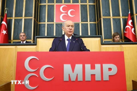 Lãnh đạo đảng MHP Devlet Bahceli phát biểu tại cuộc họp ở Ankara. (Nguồn: AFP/TTXVN)