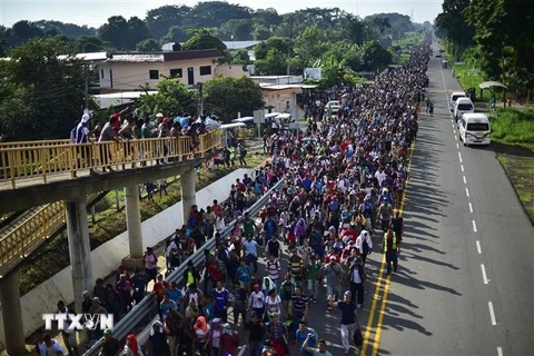 Người di cư Honduras trên hành trình tới Mỹ tại tuyến đường nối Ciudad Hidalgo và Tapachula, bang Chiapas, Mexico. (Nguồn: AFP/TTXVN)
