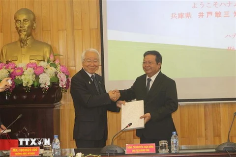 Lãnh đạo tỉnh mong muốn quan hệ hợp tác giữa Hyogo và Hà Nam ngày càng phát triển. (Ảnh: Nguyễn Thị Chinh/TTXVN)