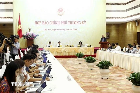 Quang cảnh buổi họp báo. (Ảnh: Văn Điệp/TTXVN)