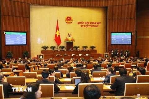 Quốc hội biểu quyết thông qua Nghị quyết Kỳ họp thứ 6, Quốc hội khóa XIV với tỷ lệ tán thành 95,26%. (Ảnh: Phương Hoa/TTXVN)