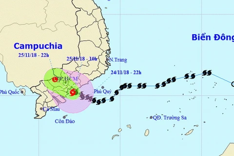 Vị trí và đường đi của bão số 9. (Nguồn: nchmf.gov.vn)