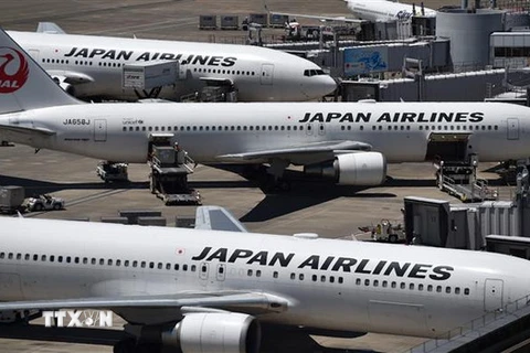 Máy bay chở khách của Hãng hàng không Japan Airlines tại sân bay quốc tế Haneda ở Tokyo, Nhật Bản. (Nguồn: AFP/TTXVN)