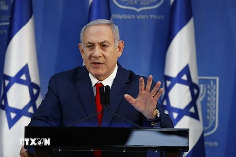 Thủ tướng Israel Benjamin Netanyahu phát biểu tại Tel Aviv. (Nguồn: AFP/TTXVN)