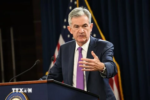 Chủ tịch Fed Jerome Powell phát biểu trong một cuộc họp báo tại Washington DC. (Nguồn: THX/TTXVN)
