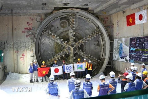Robot đào hầm tại ga ngầm nhà ga Bến Thành. (Ảnh: Trần Xuân Tình/TTXVN)